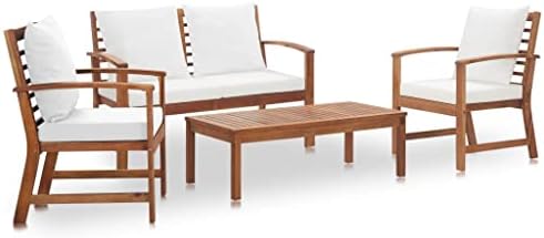 Youuihom Outdoor Sectional Sofa Conversation Set, Conversation Patio Furniture, 4 Piece Garden Lounge Set with Cushions for Patio Lawn Garden Backyard, Solid Acacia Wood