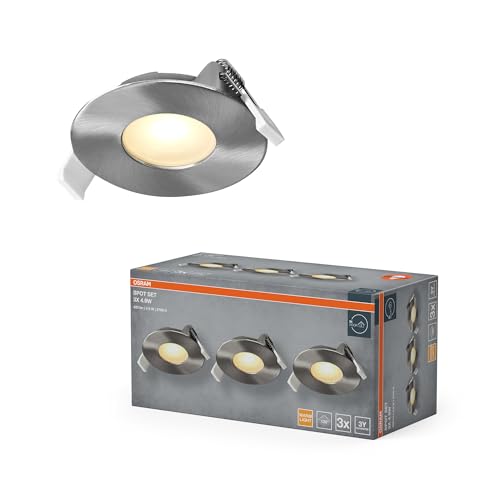 OSRAM Foco empotrable LED Spot Set, 4,9 W, 200 lm, 2700 K, foco de techo de Ø85 mm, 120°, níquel satinado, aluminio, blanco cálido, juego de 3