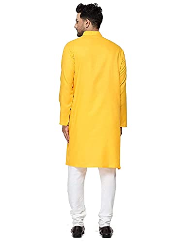 Image of Gauri Laxmi Enterprise Men's Cotton Blend Solid Regular Shirt (^ P YLW 34 SADA Yellow
