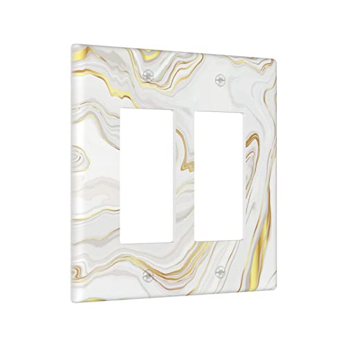 White Gold Marble Print 2 Gang Double Rocker Light Switch Plate Cover Wall Plates Decorative Electrical Outlet Covers For Decor Bathroom Kitchen Bedroom #TOP1