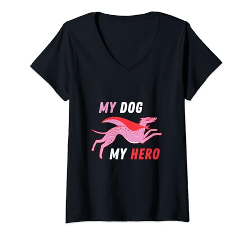 Photo de Femme My Dog My Hero Chien Humour Dog Lover Amoureux T-Shirt avec Col en V