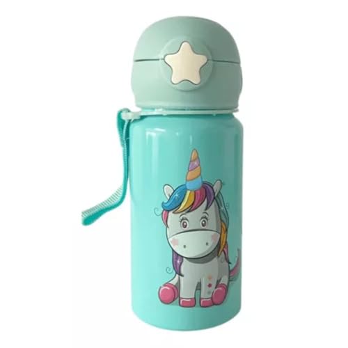Garrafa De Alumínio Infantil Antivazamento Com Canudo de Silicone Unicornio