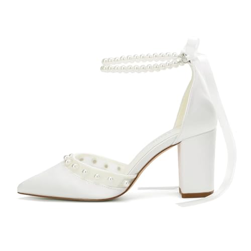 Wedding Shoes for Bride Block Heel Bridal Heels Closed Toe Pearl Heels Bridal Shoes3