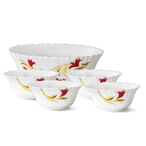 Larah by BOROSIL Opalware Floral Pudding Set - White