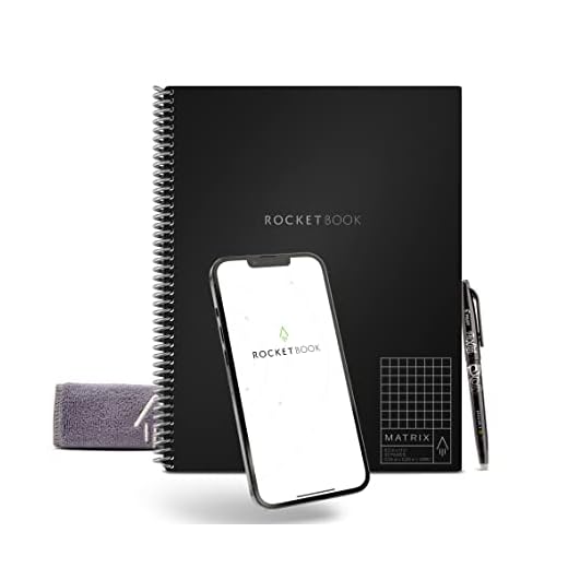 Rocketbook Caderno Matrix Graph – Caderno ecológico reutilizável com 1 caneta Pilot Frixion e 1 pano de microfibra incluído – Preto, tamanho carta (21,5 x 28 cm) (MTX-L-K-A)