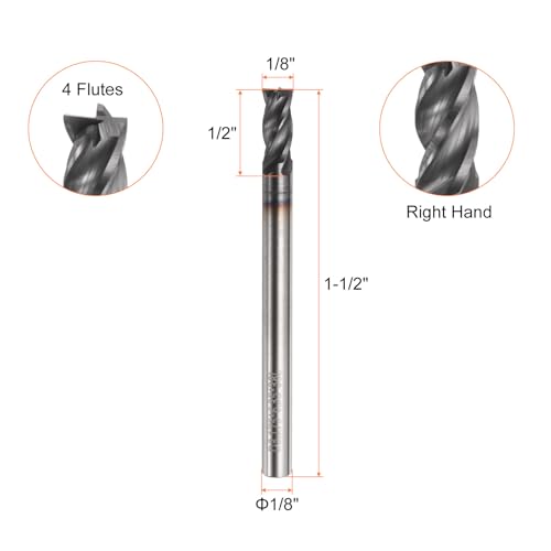 Image of HARFINGTON Carbide Square Nose End Mill Bit 1 /8 inch Cut Dia 4 Flutes TiAlN Coated Milling Cutter for Hardened Steel Metal (1 /8 inch Shank 1 /4 inch Cut Length 1-1 /2 inch Long 30 Degree Helix)