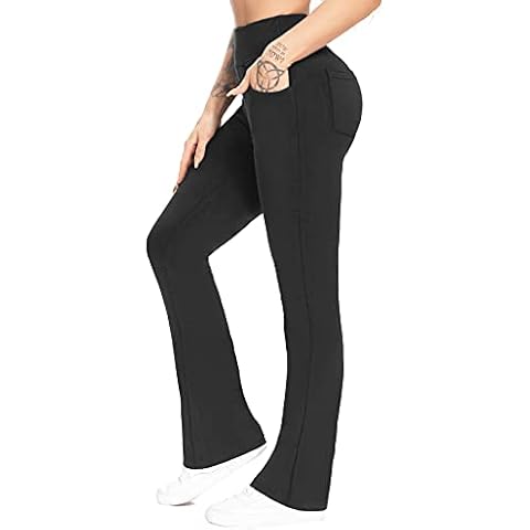 CFR Bootcut Yoga Pants with Pockets for Women, High Waist Workout Bootleg Pants Tummy Control, 4 Pockets Work Trousers/Pants for Ladies Nurse Work Carer Comfy Pants Soft Formal Finely Stretch Bottoms Cover