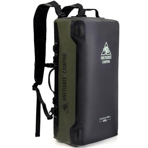 ONETIGRIS CAMPING DryForce Bolsa Estanca Impermeable 50L, Bolsa Seca Resistente TPU con Cremallera Hermética, Mochila Impermeable de Apertura Amplia para Viajes, Motociclismo, Camping, Pesca y Navegación
