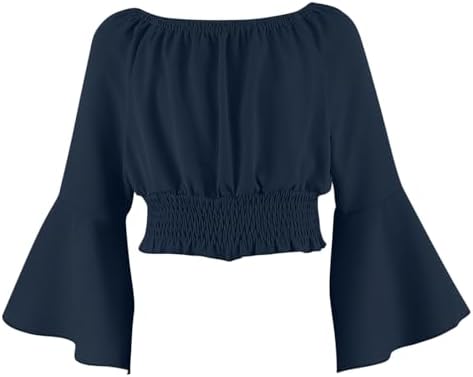Girl Fashion Girls Renaissance Tops Batwing Sleeve Off The Shoulder Blouse Teen Girls Elegant Tunic Crop Tops Stage Dance Costumes Navy — view 7