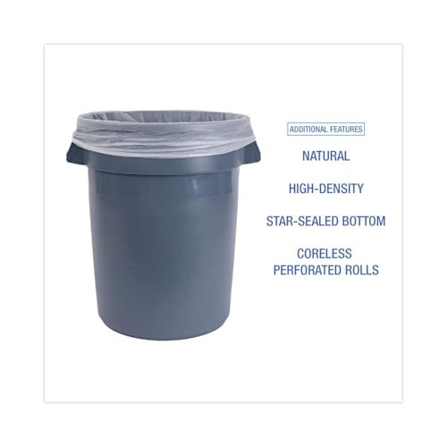Image of Boardwalk High-Density Can Liners, 33 gal, 14 mic, 33 inch x 38 inch, Natural, 25 Bags /Roll, 10 Rolls /Carton