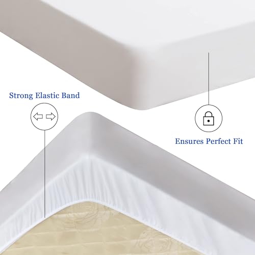 Image of 100% Waterproof Mattress Protector | Permium Cotton Mattress Skin Friendly Bed Cover | Breathable & Non-Allergenic Ultra Soft Elastic Fitted Bed Protector | 78x60 Inch, Queen, White