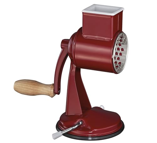 Zassenhaus Râpe à tambour classique manuelle, en métal laqué, bois de hêtre, acier inoxydable, pied à ventouse, 2 tambours à râper et pilon, utilisable...