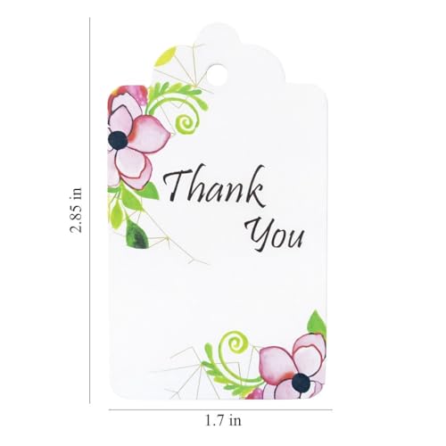 Image of CVANU Floral Thank You Gift Tags (Set of 150), Elegant Flower Design (D8) Hanging Tags with Gold String for Wedding Return Gifts & Small Business Packaging (2.85 x 1.7 Inch)