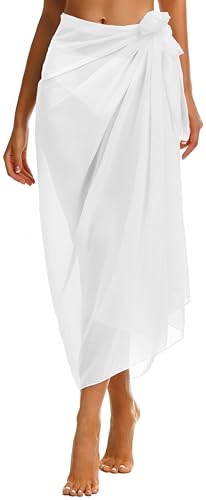 Gosunny Sarong Tuch Damen Sommer Chiffon Strandtuch Lange Strandkleid Leicht Pareos Bikini Cover Up(Weiß)