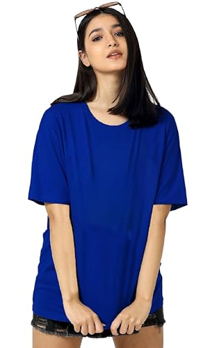 Image of LEOTUDE Women's cotton Oversized Fit Oversized Half Sleeve Tshirt, Round Neck Longline Drop Shoulder Solid T-Shirt