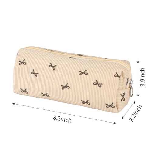 Image of Cute Bow Pencil Pouch, Corduroy Pen Case, Small Makeup Bag for Women Office