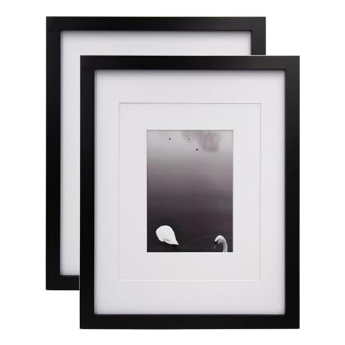 EGOFINE 14x11 Picture Frame,100% Solid Wood Frames with 10x8 Mat,14x11 Photo Frames with Acrylic Glass,35.6x27.9cm Poster Frame for Tabletop and Wall Mounting,Black,2 Pack