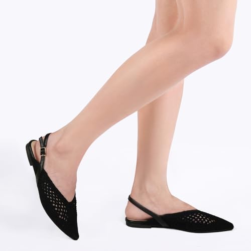 Women's Knit Pointed Toe Slingback Flats - Adjustable Buckle Ballet Flats, Dressy and Comfortable4