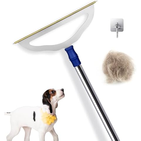 12”Wide Large Metal Carpet Rake Pet Hair Removal Broom, 54" Thicker Handle Low Pile Carpet Brush, Dog Cat Pet Hair Remover, Embedded Fur Pro Clean Removal Tool, Rug Couch Stair Scraper Cover