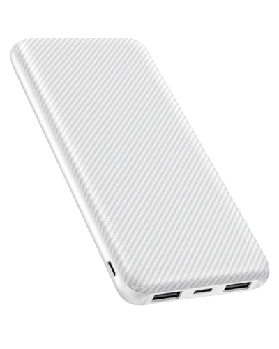 Power Bank 10000mAh Portable Charger, Slimmer Battery Pack 5V/3A with USB C Input & Output, Travel Essentials Powerbank Compatible for iPhone, Galaxy, LG, Sony, Pixels, Tablets and More (White)
