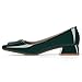 Green Pumps Shoes Women Leather Comfortable Square Toe Dress Shoes Slip On Low Chunky Block Heel Office Lady Shoes Size 11