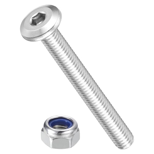 Image of METALLIXITY Crib Screws Replacement Set(M6-1x50) 30Pcs, Silver Tone, 304 Stainless Steel Hex Socket Screws with Lock Nuts - for Furniture Woodworking Project, Silver Tone