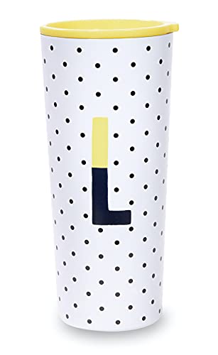 Kate Spade New York Insulated Stainless Steel Initial Tumbler, 24 Ounce Double Wall Travel Cup with Lid, L (Yellow)