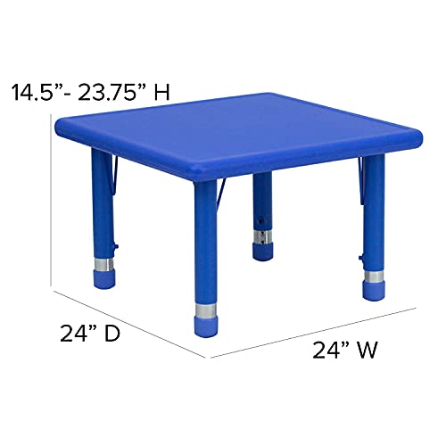 Flash Furniture 24'' Square Blue Plastic Height Adjustable Activity Table Set With 2 Chairs #TOP3