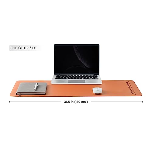 Dual Sided Leather Desk Mat - Waterproof Desk Pad For Office And Home - Desk Organization And Accessories - Ideal For Large Mouse Pad And Desk Mats On Top Of Desks(Apricot+Orange,31.5"X 15.7") #TOP2