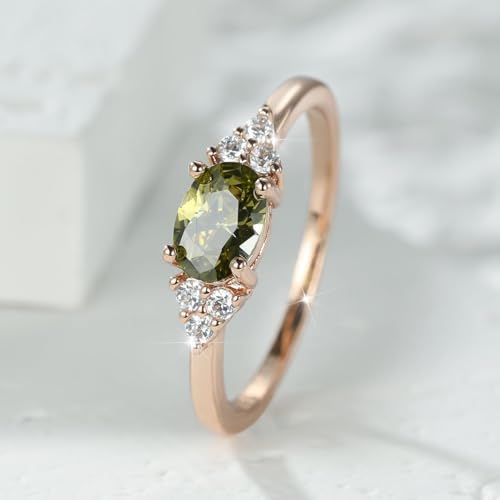 Rings for Women Rose Gold Plated Simulated Peridot Stackable Solitaire Engagement Wedding Ring3