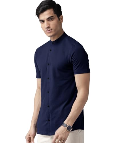 Image of Noble Monk Mens Cotton Blend Half Sleeve Solid Shirt | Henley Neck | Casual Shirt for Men