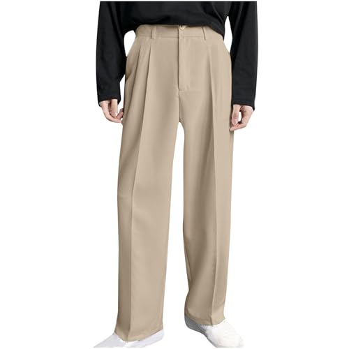 Men's Pleated Straight Wide Leg Suit Pants Casual Business Dress Pant Big Tall Zipper Fly Baggy Trousers with Pockets3