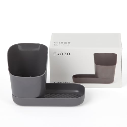 EKOBO Bamboo kitchen Sink Caddy Organizer, Smoke, 2‑Piece Countertop kitchen