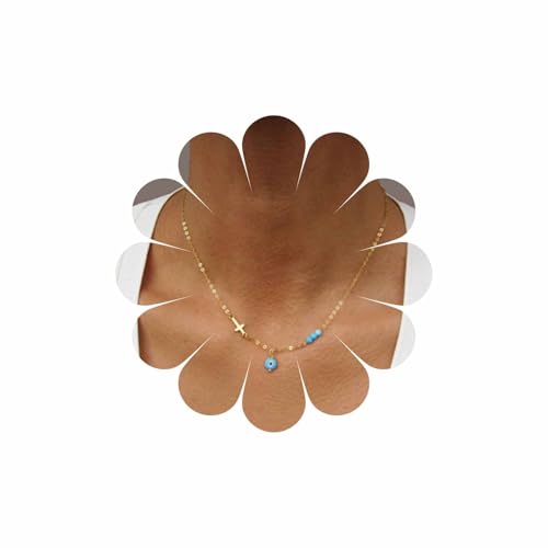 Zeshimb Boho Turquoise Choker Necklace with Turquoise Cross Pendant - Religious Crucifix Evil Eye Cross Jewelry for Women