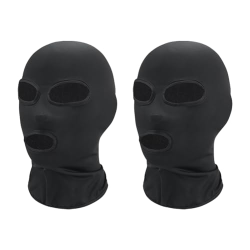 JIHUOO 2 Pcs Black Full Face Mask Cover Faceless Skin Masks Halloween Cosplay Spandex Hood Mask for Unisex Cosplay 3 Hole