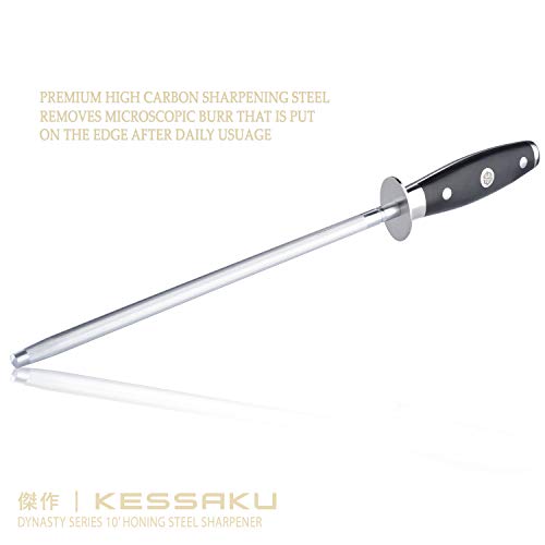 Kessaku Sharpening Honing Rod - 10 Inch - Dynasty Series - High Carbon Stainless Steel - G10 Garolite Handle #TOP5