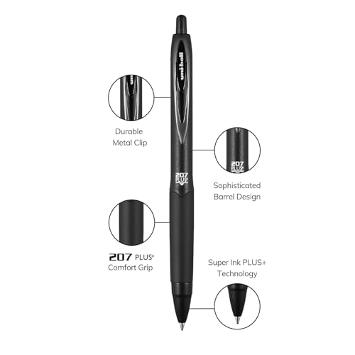 Image of uniball 207 Plus+ Retractable Gel Pens, Medium Point (0.7mm), Black Ink, 12 Pack