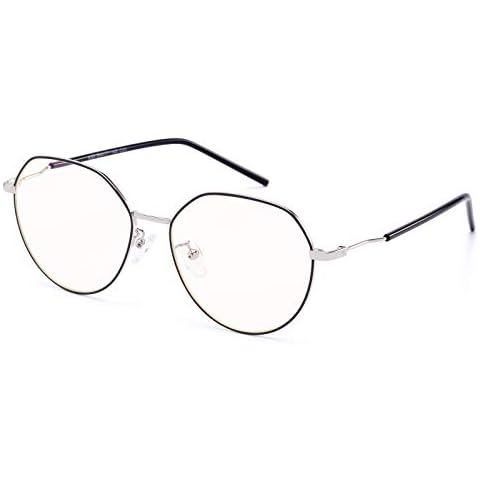 Colossein Round Blue Light Blocking Computer Glasses with Metal Frame for Men Women, UV400 Protection Anti Glare Anti Fatigue Reduce Eye Strain - Black Cover