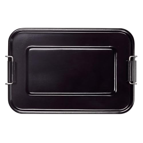 elasto Vesperbox BPA-Frei Brotdose 18 x 12 x 6cm Brotzeitbox Metall für Kinder und Erwachsene Geschenk für Schule Kindergarten Arbeit (Schwarz)
