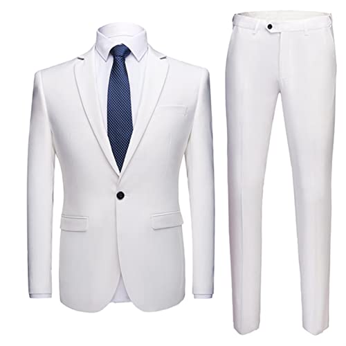 White Men's Suit Set Formal Jacket Pants Slim Men Suits Business Tuxedo 2 Piece Wedding Blazers