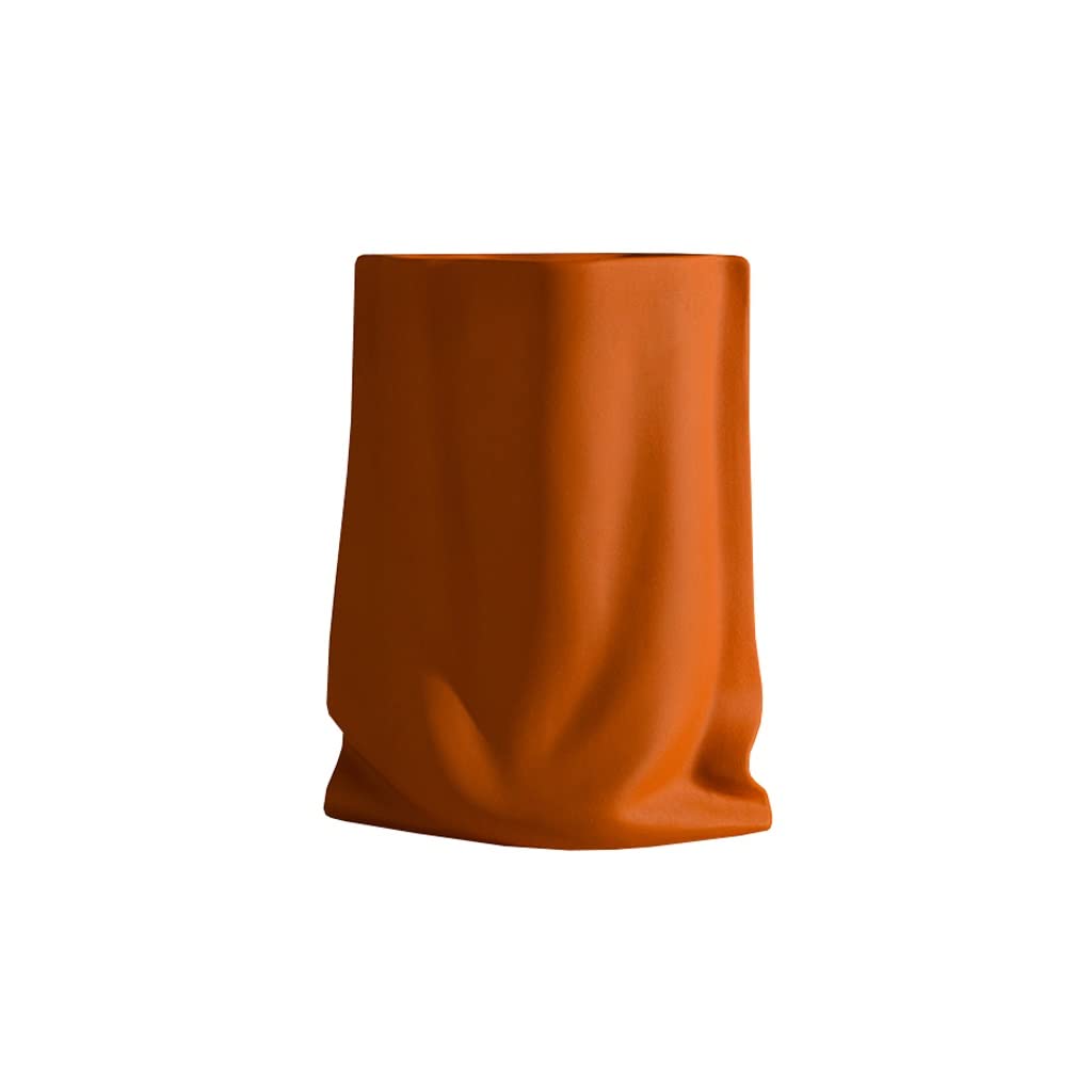 Vase plissée en céramique orange pour décoration de table