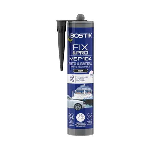 Bostik FIX&PRO MSP 104 Noir &ndash; Mastic Colle et Joint Auto, Bateau, Camping Car &ndash; Tous mat&eacute;riaux &ndash; R&eacute;siste aux UV, Intemp&eacute;ries et &agrave; l&rsquo;Eau de Mer &ndash; MS Polym&egrave;re &ndash; 290ml