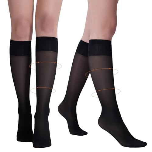 Image of Yilanmy Sheer Knee High Compression Socks for Women-Ideal for Daily Wear | 3 Pairs,8-10 mmHg,Wide Calf,40D Graduated Compression Stockings for Nurse,Support Work Office Travel,Nude Black