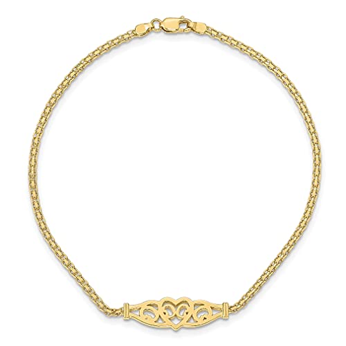 14k Yellow Gold Filigree Heart 10 Inch Anklet Ankle Bracelet Love Fine Jewelry For Women Gifts For Her - Image 5