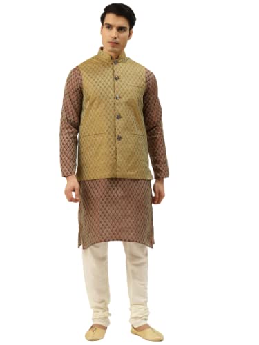 Image of SOJANYA (Since 1958, Men's Silk Blend Grey Kurta Pyjama & Silk Blend Jacket Combo