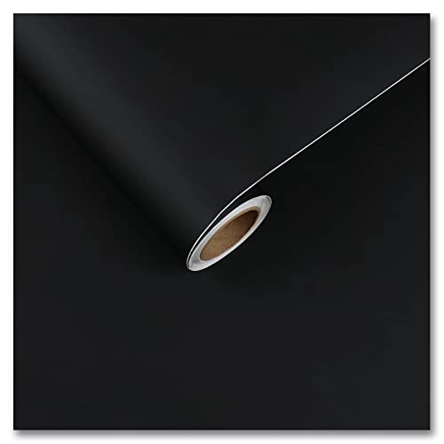 Image of WALLMATE? Black Vinyl Wallpaper Self Adhesive and Removable Peel and Stick Vinyl Contact Paper Easy to Apply Wall Coverings Shelf Home Decorative (18x60 inch, Black Matte)