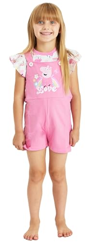 Girls Peppa Pig Dungarees T Shirt Top Set (Peppa Pig, 4-5 Years)