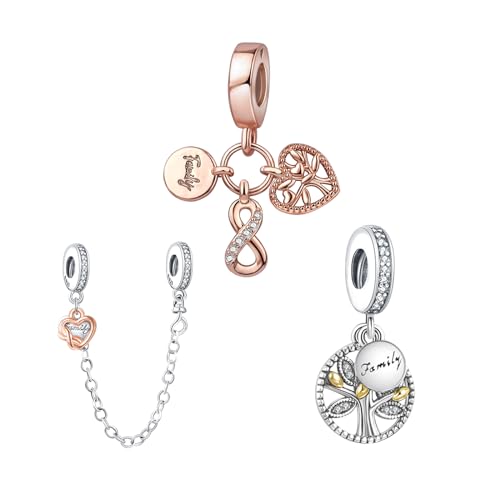 Doyafer 925 Sterling Silver Colgante Charms Árbol de la Familia Cadena de Seguridad para las mujeres pulseras collar de regalo 3 pcs/pack