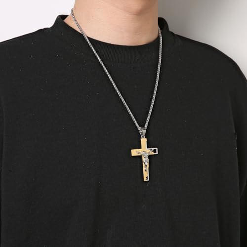 HZMAN Men's Stainless Steel Cross Crucifix Bible Prayer Pendant Necklace 22+2" Chain2