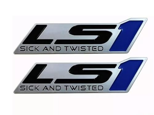 Image of Pair Set LS1 Sick and Twisted Engine Car Dash Trunk Badge 3D Emblem Nameplate Sticker (Silver Blue)